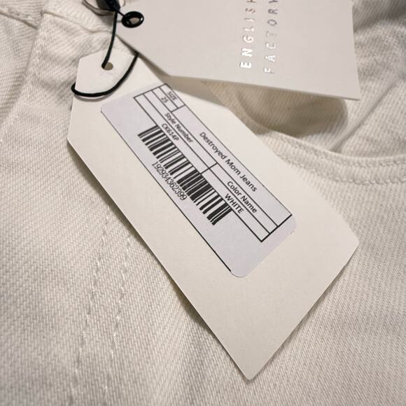 English Factory Destroyed Mom Jeans White Distressed Flipped Pocket Sz 25 NWT - Picture 7 of 12